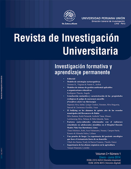 					View Vol. 3 No. 1 (2014): Revista de Investigación Universitaria
				