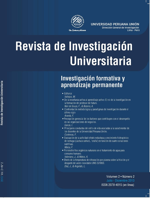 					View Vol. 2 No. 2 (2013): Revista de Investigación Universitaria
				
